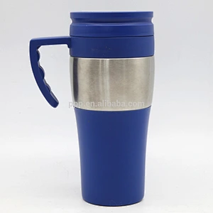inner plastic outer stainless steel logo customized auto mug with fixed handle