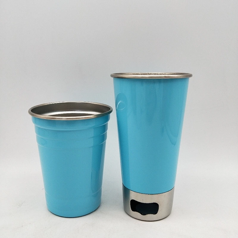 2017 new design 18/8 single wall stainless steel beer cup with beer opener