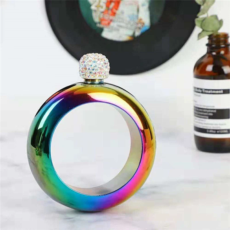 3.5oz stainless steel bracelet hip flask rainbow fashion high quality wine flask with diamond lid