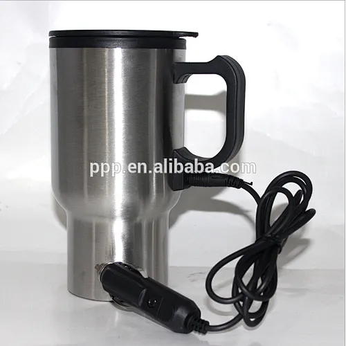Double wall inner plastic outer stainless steel electric heated coffee mug