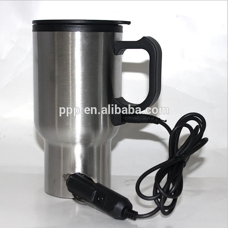 Double wall inner plastic outer stainless steel electric heated coffee mug
