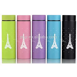 260ml factory direct wholesale double wall Stianlss steel colored water bottle with cute aiffel tower design and straight body