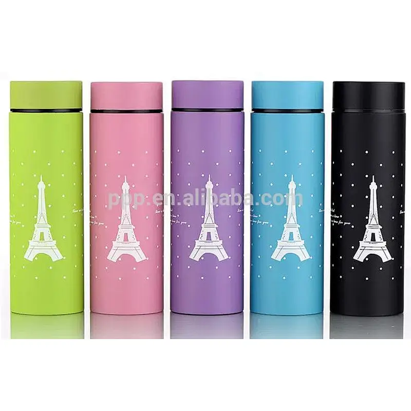 260ml factory direct wholesale double wall Stianlss steel colored water bottle with cute aiffel tower design and straight body