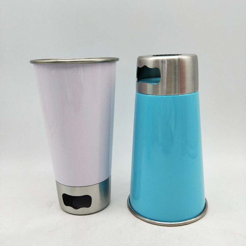2017 new design 18/8 single wall stainless steel beer cup with beer opener