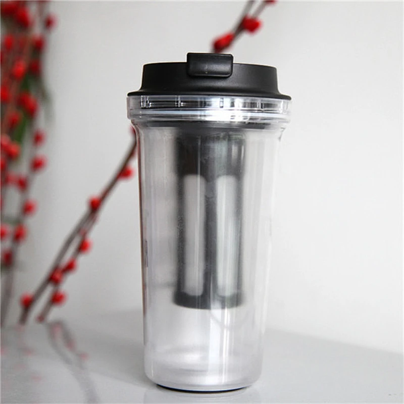 2018 New arrived hot sell tea tumbler with detachable tea filter 16oz double wall plastic tea cup