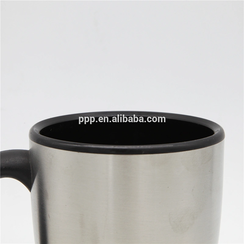 new style food grade double wall inner plastic outer stainless steel travel mug with handle