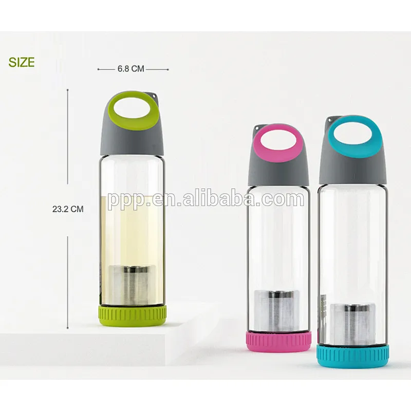 BPA free Custom Borosilicate Glass Sports Water Bottle Stainless Infuser Manufacturer