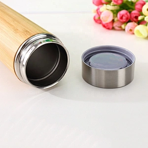 Good quality  stainless steel vacuum insulated bottle with bamboo body and lid plastic base