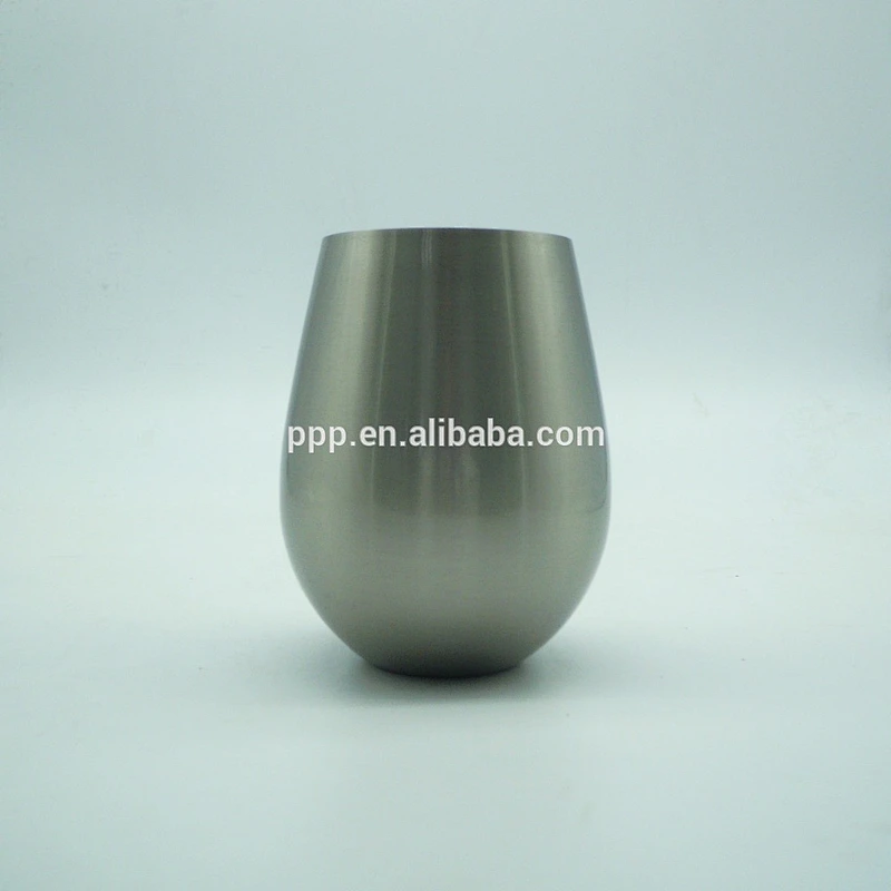 18oz single wall stainless steel high quality egg shaped stemless wine cup