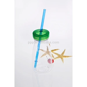 350ml/500ml food grade BPA free factory direct wholesale logo customized single wall plastic bottle with straw