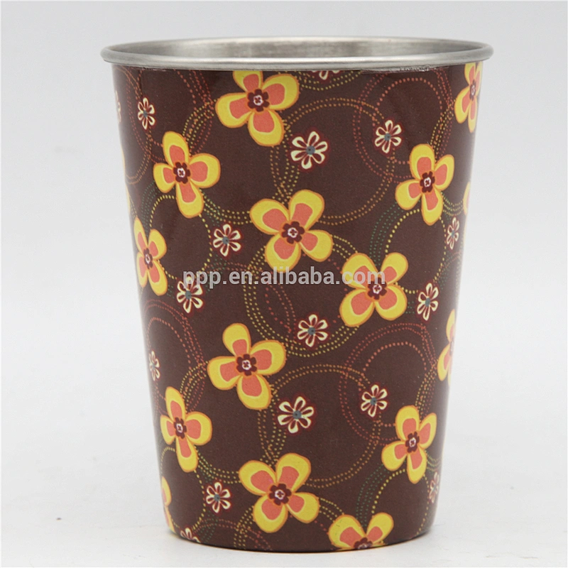 single wall stainless steel thickening type water cup with heat-transfer printing/beer mug/fruit cup without handle
