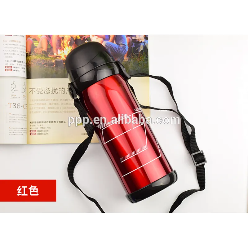 600/800ml double wall insulated stainless steel water bottle with straps
