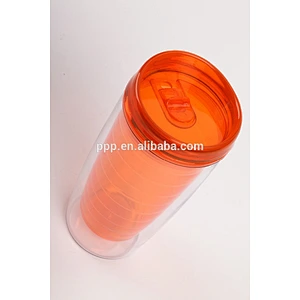 BPA free double wall clear plastic rolling auto mug with lid