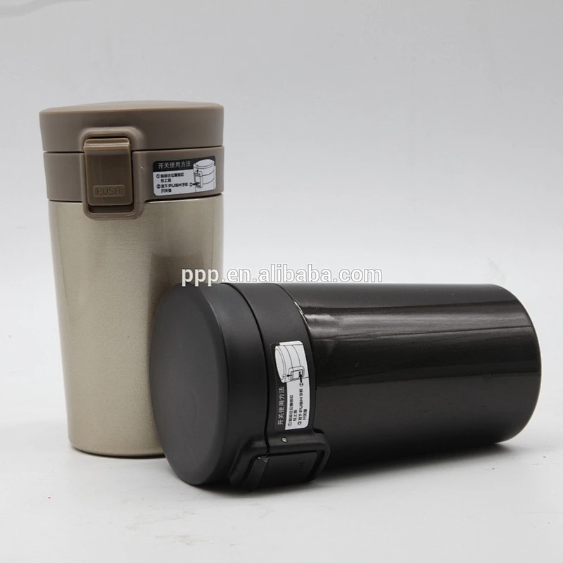 Double wall stainless steel water bottle/vacuum mug with flip top cap and snap closure