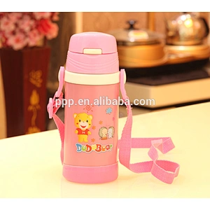 Double wall stainless steel kid water bottle with handle and straps