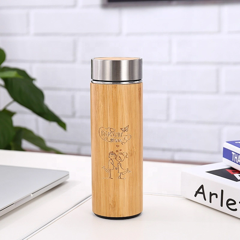 Good quality  stainless steel vacuum insulated bottle with bamboo body and lid plastic base