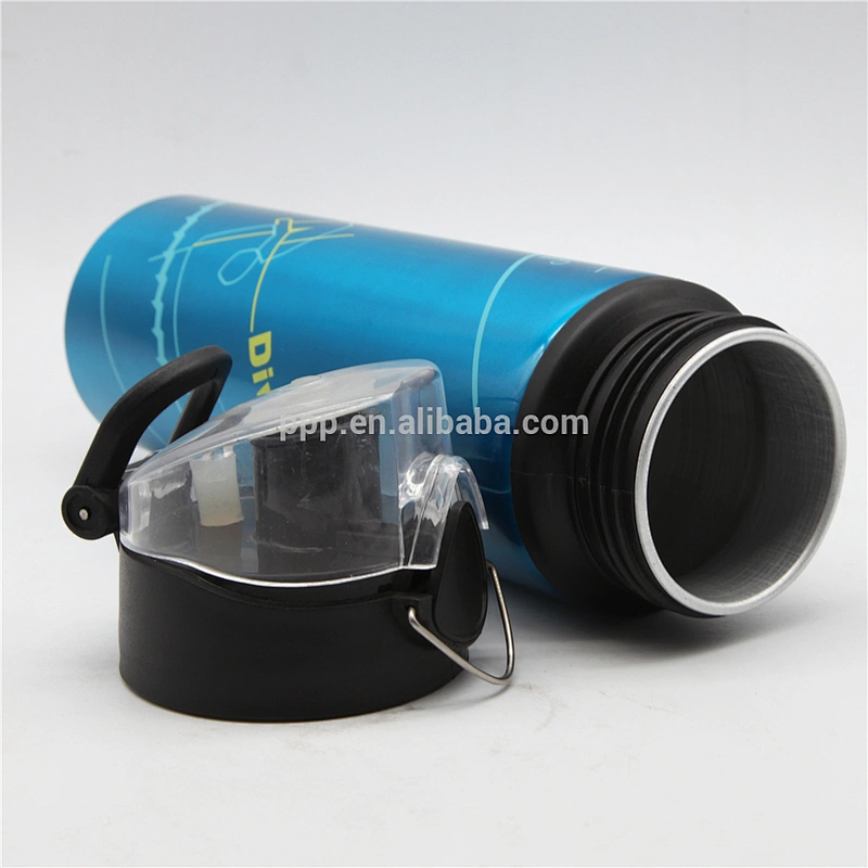 600ml hot sale single wall aluminium logo customized sports water bottle with fixed handle and small hole on lid