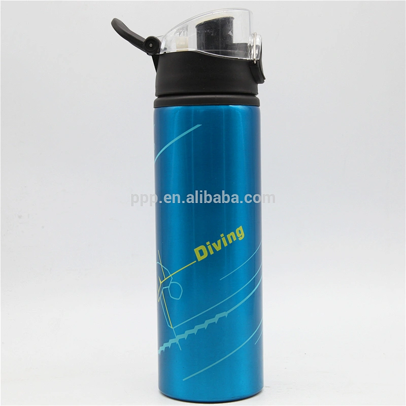 600ml hot sale single wall aluminium logo customized sports water bottle with fixed handle and small hole on lid