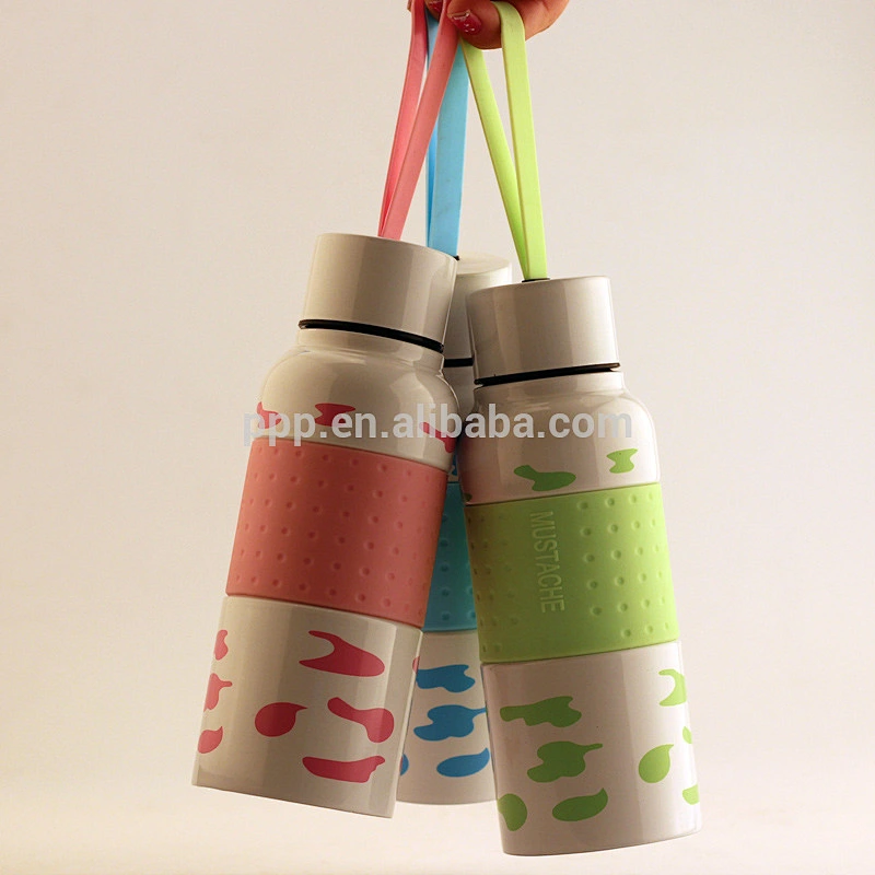 260ml/350 hot sale double wall stainless steel sports water bottle with silicone band and handle