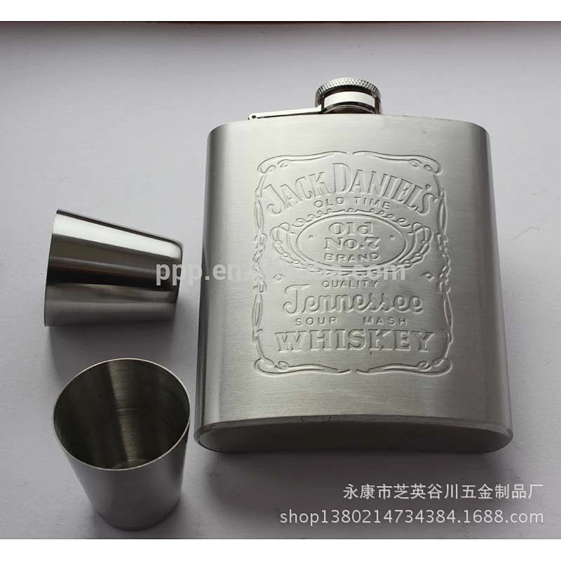 6oz embossed mini flask set with funnel and cups gift box packing hip flask set 18-8 stainless steel hip flask set Pb free