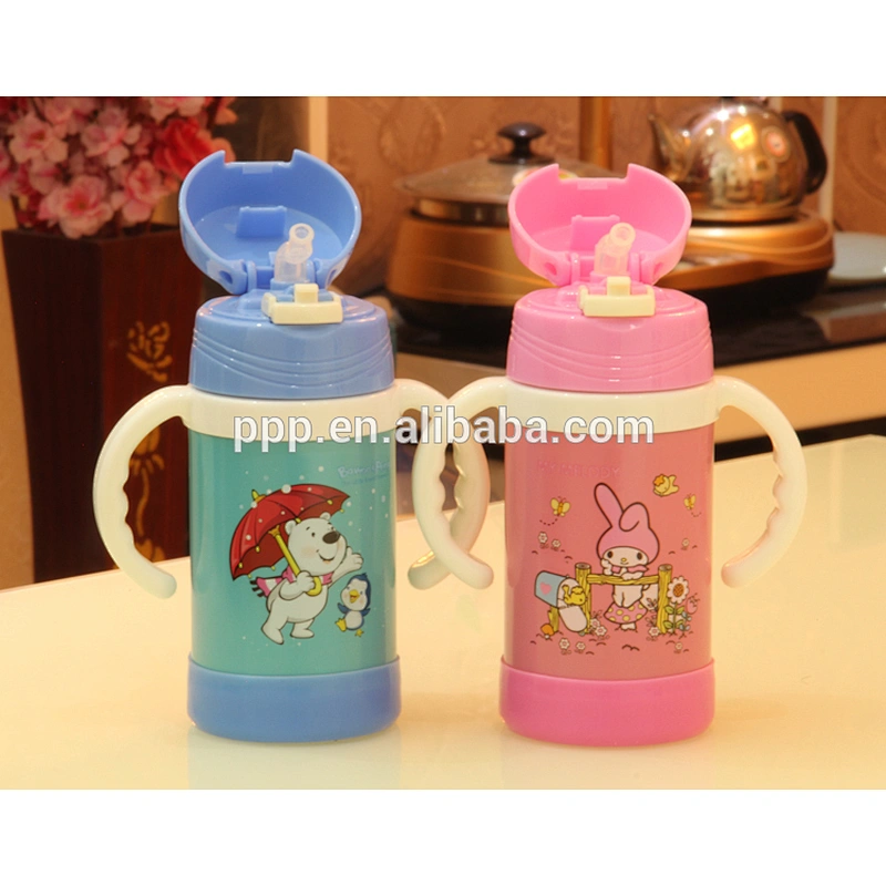 Double wall stainless steel kid water bottle with handle and straps