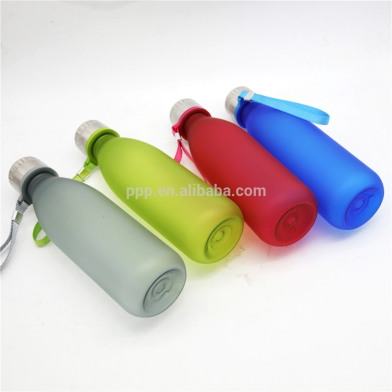 eco-friendly BPA free single wall plastic logo customized colorful cola bottle with fixed handle