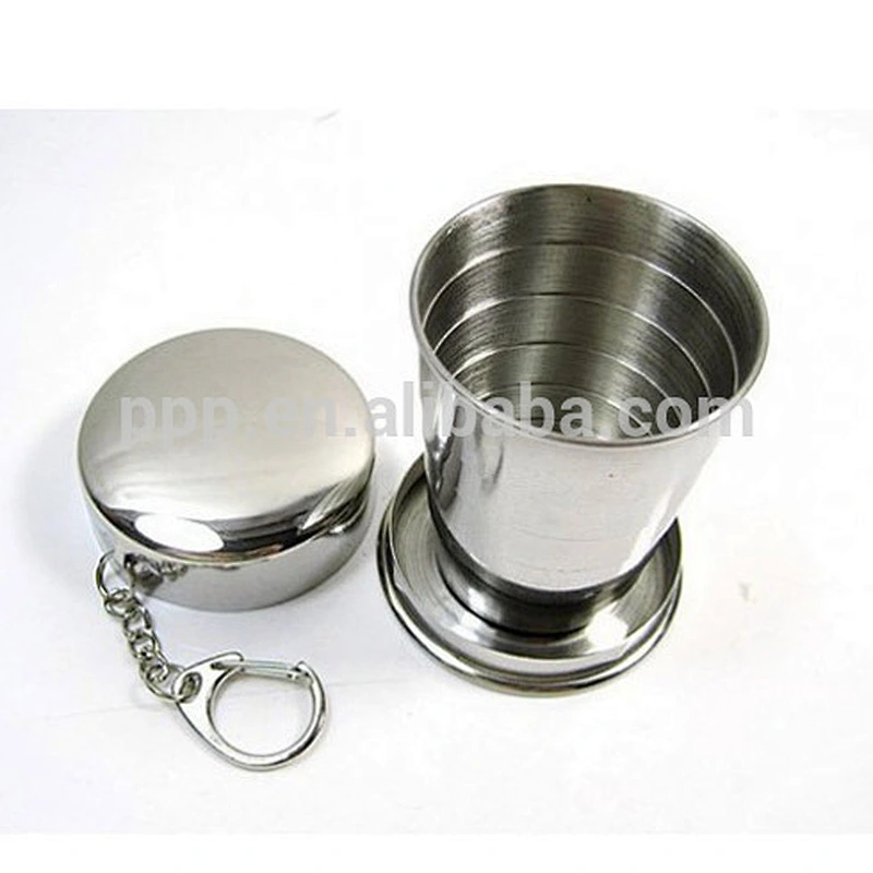 70/150/280ml single wall stainless steel collapsible shot glass with lids and key buckle/Portable Mini Type Hip Flask