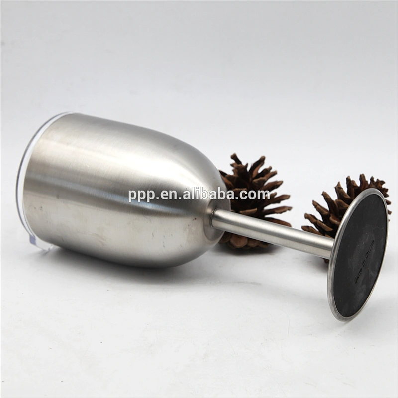 2017 new arrival wholesale drinkware smoothy double wall stainless steel red wine glass with stem