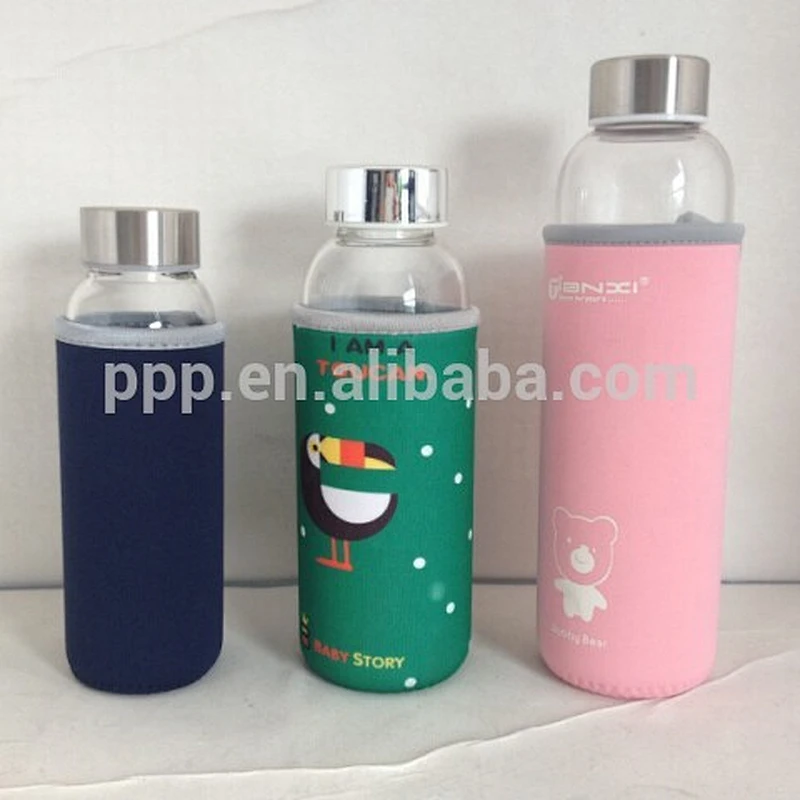 280ml hot selling healthy leak-proof crystal glass insulate sports bottle with sleeve