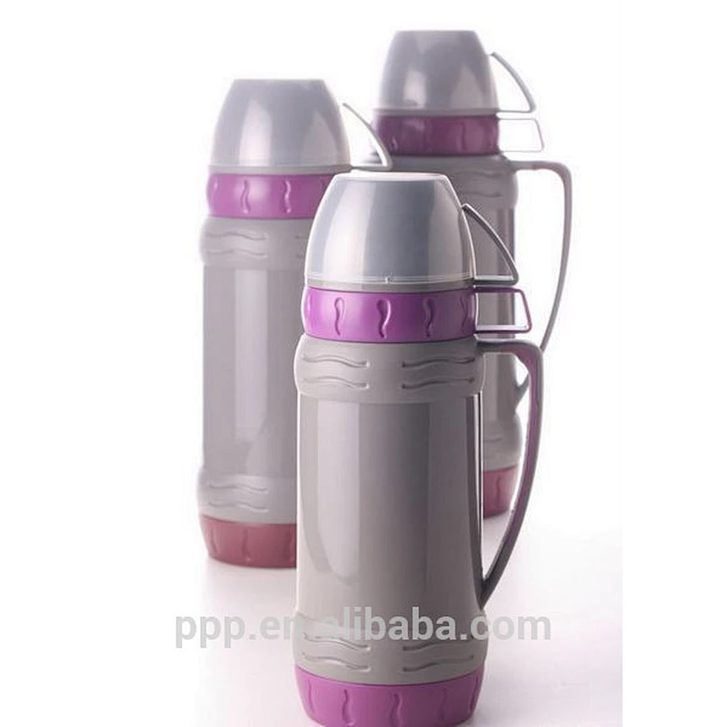 Plastic body vacuum thermos with glass liner