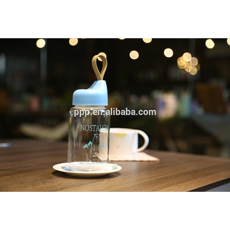 Good Quality Cute Simple Design Glass Water Bottle with Strap