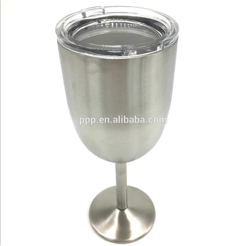High quality doouble wall stainless steel stemmed wine glass with lid