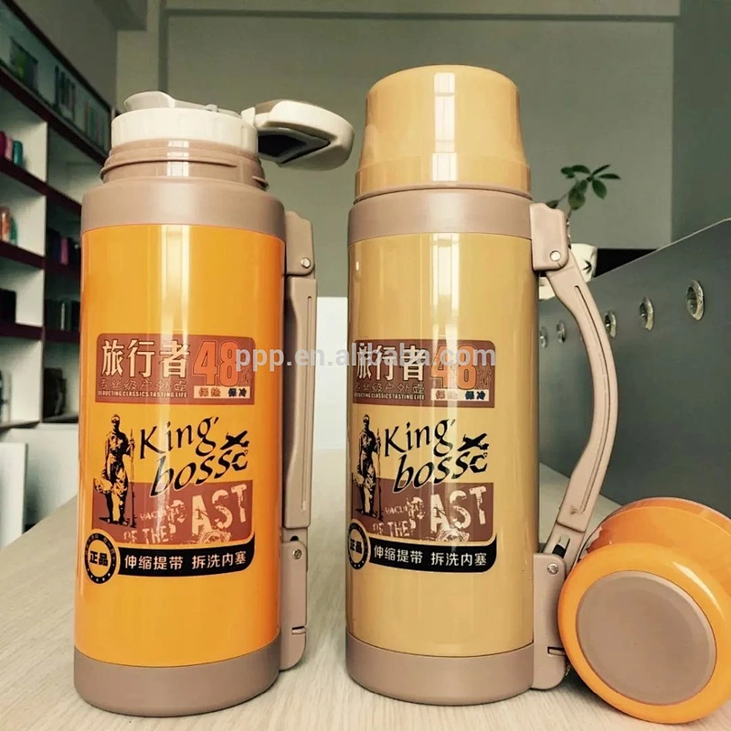 double wall stainless steel thermos travel flask with wide mouth keeps hot or cold 24 hours/portable with handle