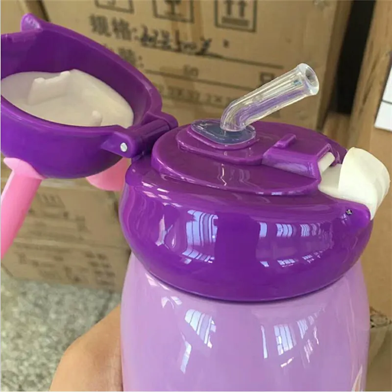 High Qulaity New Design Rabbit Cartoon SUS316 Double wall stainless steel Vacuum insulated children water bottle silicone straw