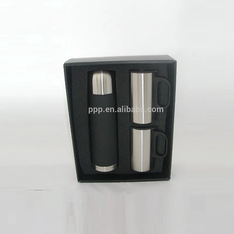 1 flask and 2mugs vacuum flask gift set/promotional item/OEM acceptable mugs