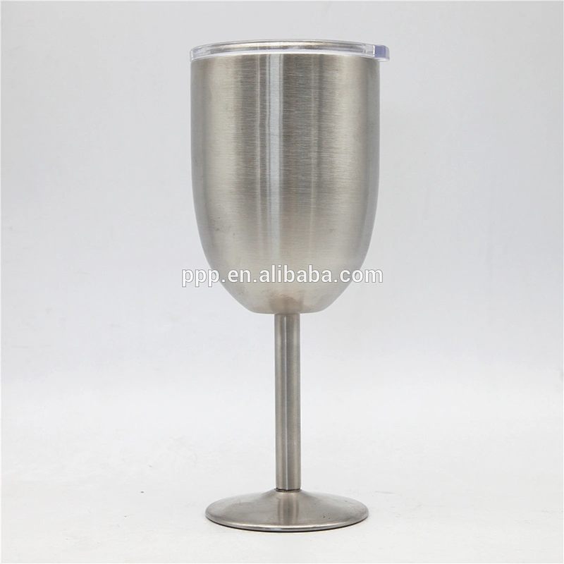 2017 new arrival wholesale drinkware smoothy double wall stainless steel red wine glass with stem