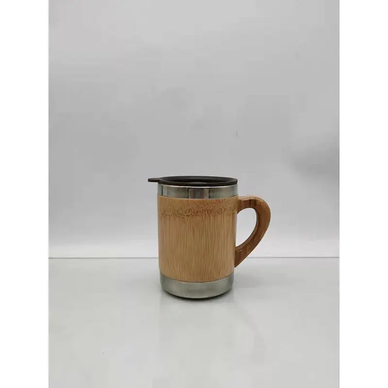 stainless steel vacuum insulated bottle with bamboo body mug