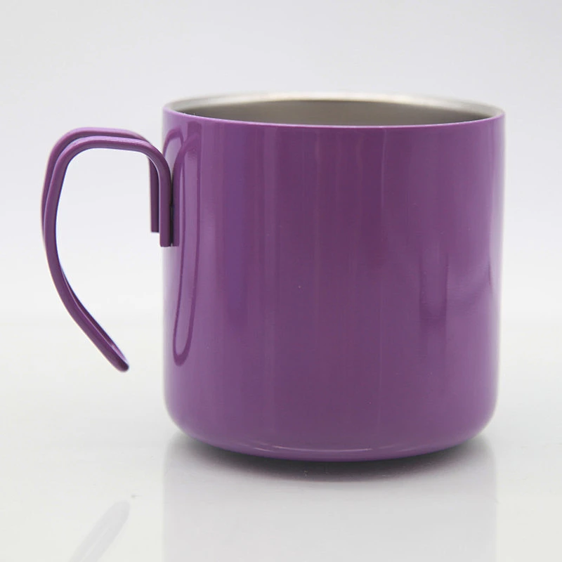 Double wall stainless steel insulated 10oz water cup with handle