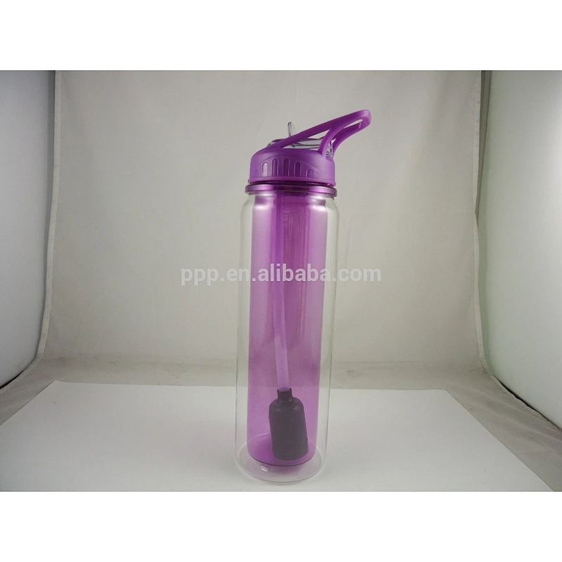 600ml Eco-friendly double wall plastic 100% leakproof foodable pp sports bottle with straw and fixed handle