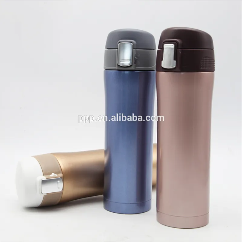 Double wall stainless steel vacuum water bottle with press lid