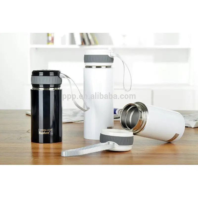 double wall high-quality stianlss steel logo customized vacuum flask with retractable wrist strap/leisure business cup