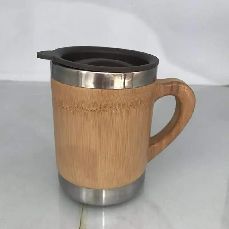 stainless steel vacuum insulated bottle with bamboo body mug