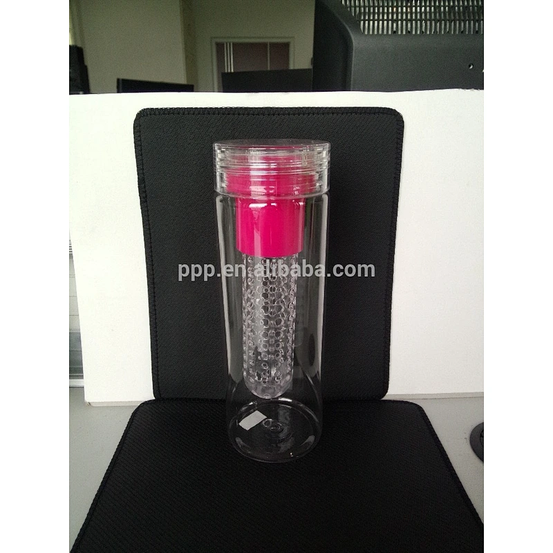 800ml eco-friendly BPA free single wall plastic bottle with filter candle and fixed handle/colored fruit bottle