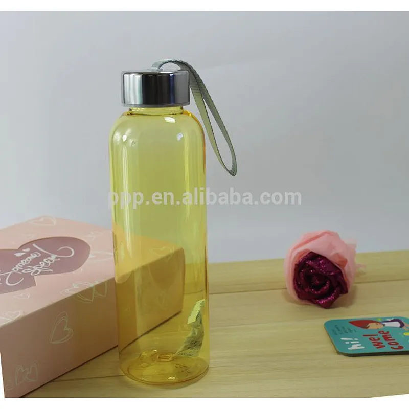 600ml eco-friendly BPA free single wall colored logo customized plastic bottle with stainless steel cap and fixed handle