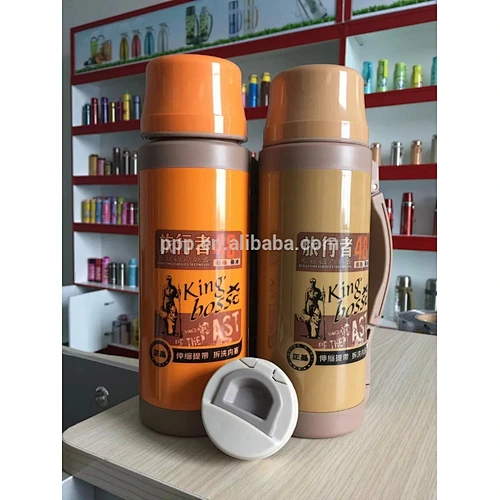 double wall stainless steel thermos travel flask with wide mouth keeps hot or cold 24 hours/portable with handle