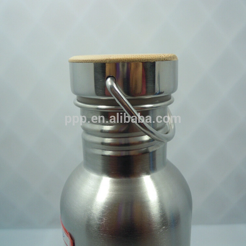 single wall stainless steel logo customized sports water bottle with bamboo lid/wide mouth and large capacity