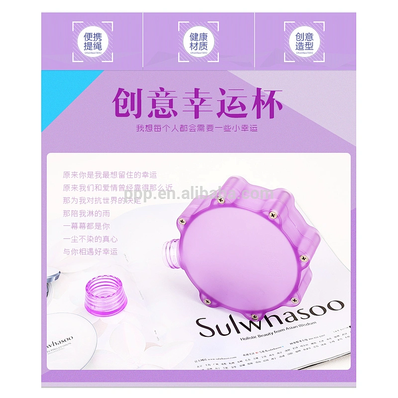 factory wholesale 300ml single wall plsatic logo customized flat water bottle with handle/color optional/portable
