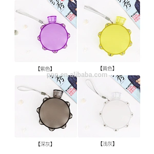 factory wholesale 300ml single wall plsatic logo customized flat water bottle with handle/color optional/portable