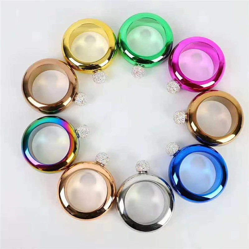 3.5oz stainless steel bracelet hip flask rainbow fashion high quality wine flask with diamond lid
