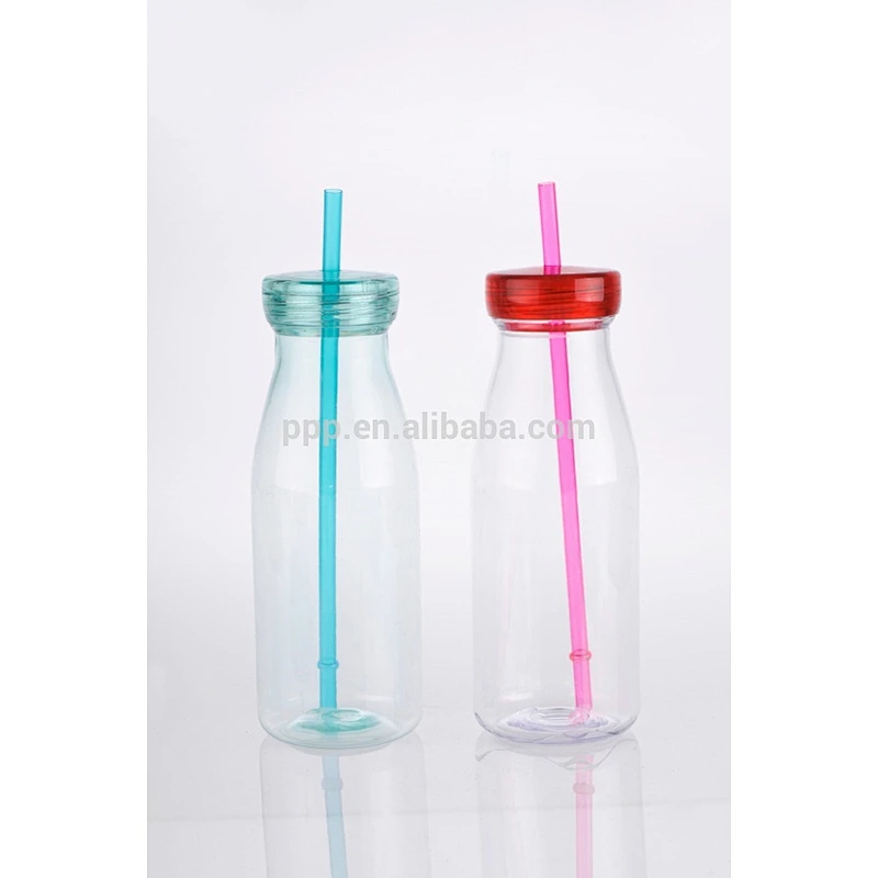 350ml/500ml food grade BPA free factory direct wholesale logo customized single wall plastic bottle with straw